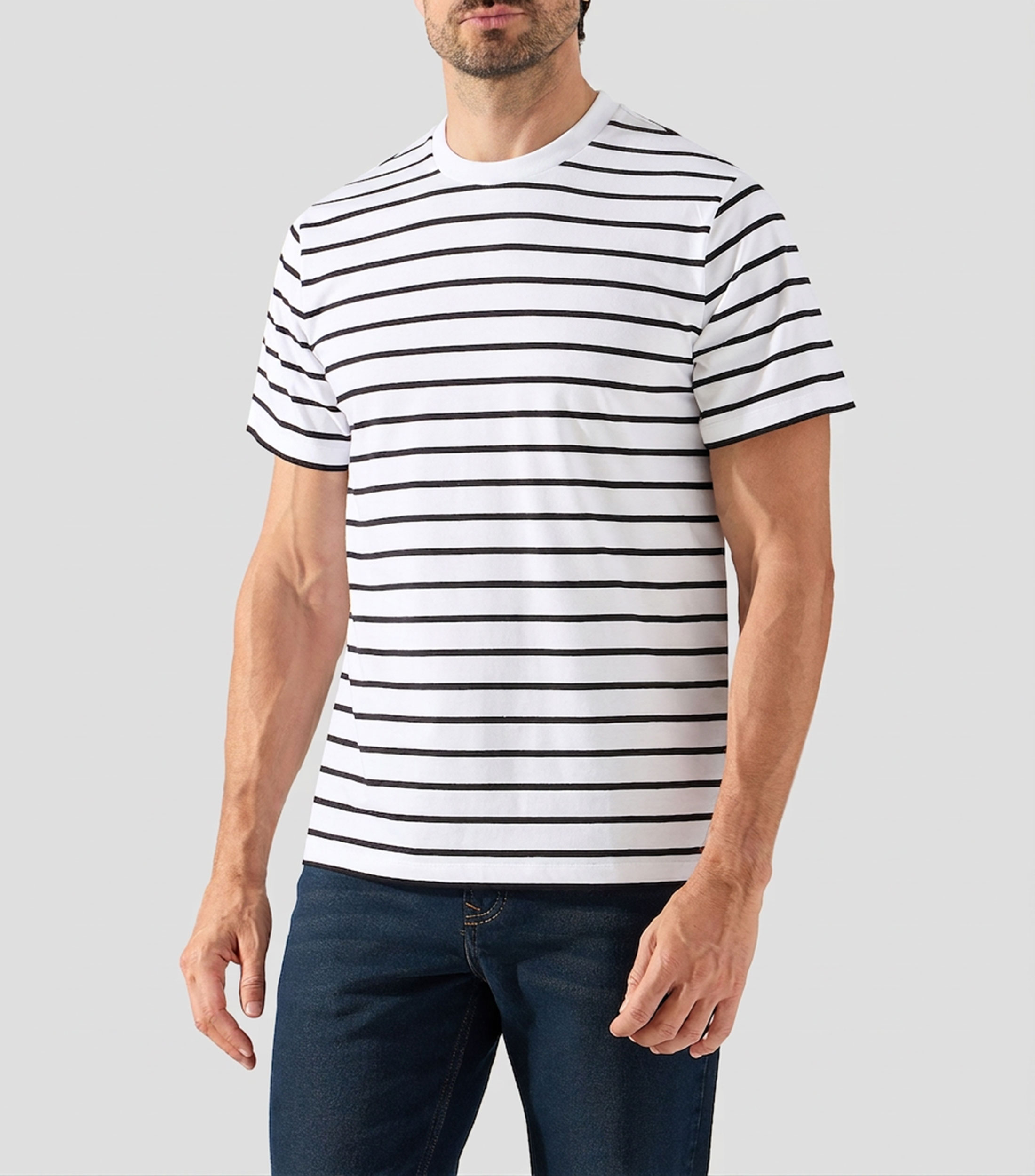 Playera cuello redondo manga corta a rayas Hombre